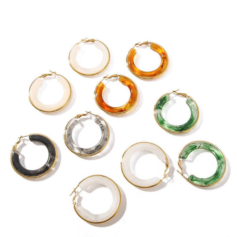 Wholesale Stainless Steel Electroplated 18k Gold Hollow Circle Resin High-end Niche Earrings